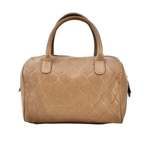 BASLER Vintage Made in Italy Brown Gray Medium Sized Quilted Leather Handbag Bag